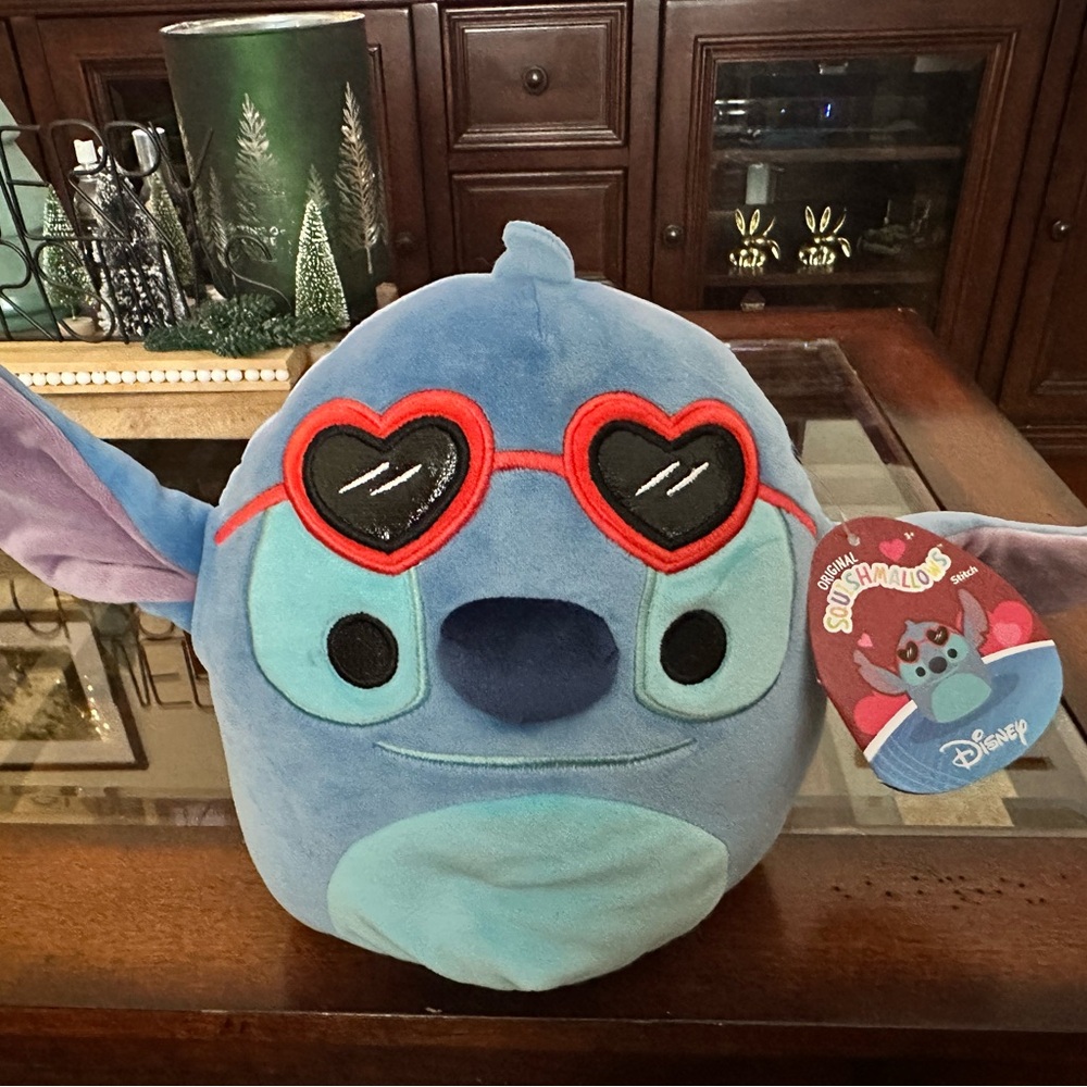Disney Blue Stitch Squishmallow with Heart Glasses